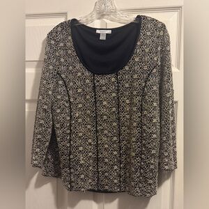 Dress Barn Black/Tan Embroidered & Lined XL Blouse